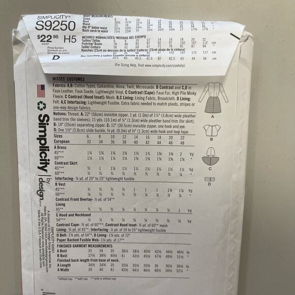 Simplicity S9200 Pattern Halloween Women's Cosplay Fantasy Costume Sz 6-14 Uncut - Picture 3 of 5